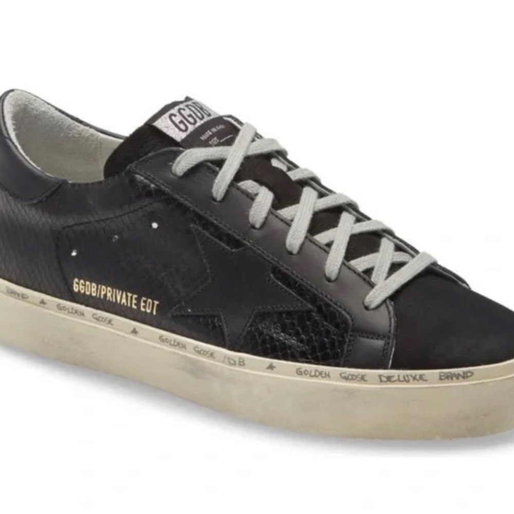 Golden Goose Hi Star Black Snakeskin Embossed Platform Sneakers, 38